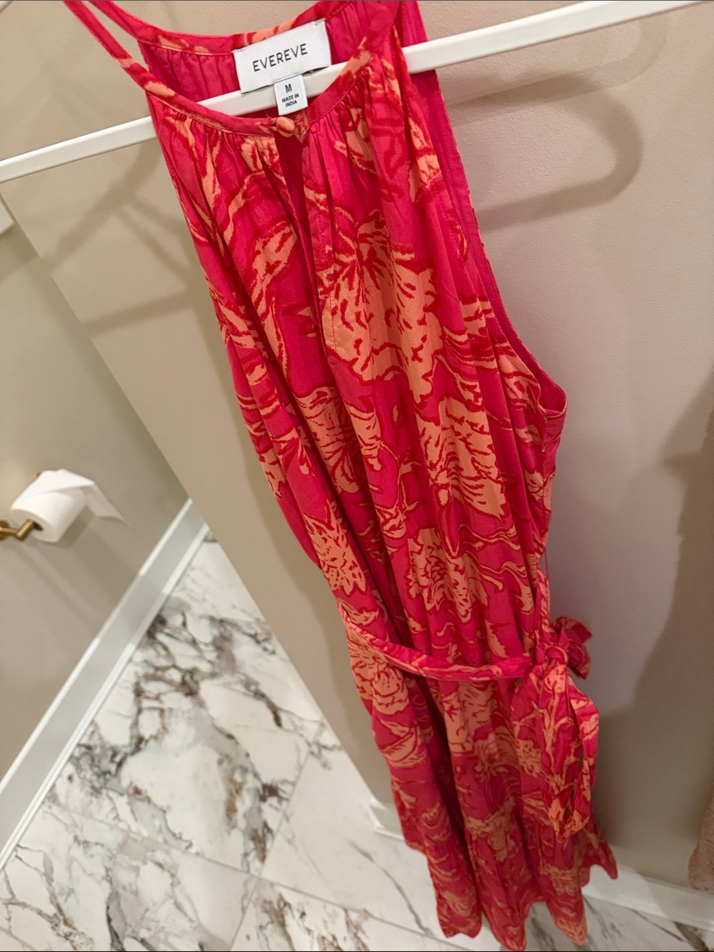 Evereve Hot Pink & Coral Floral Halter Maxi Dress